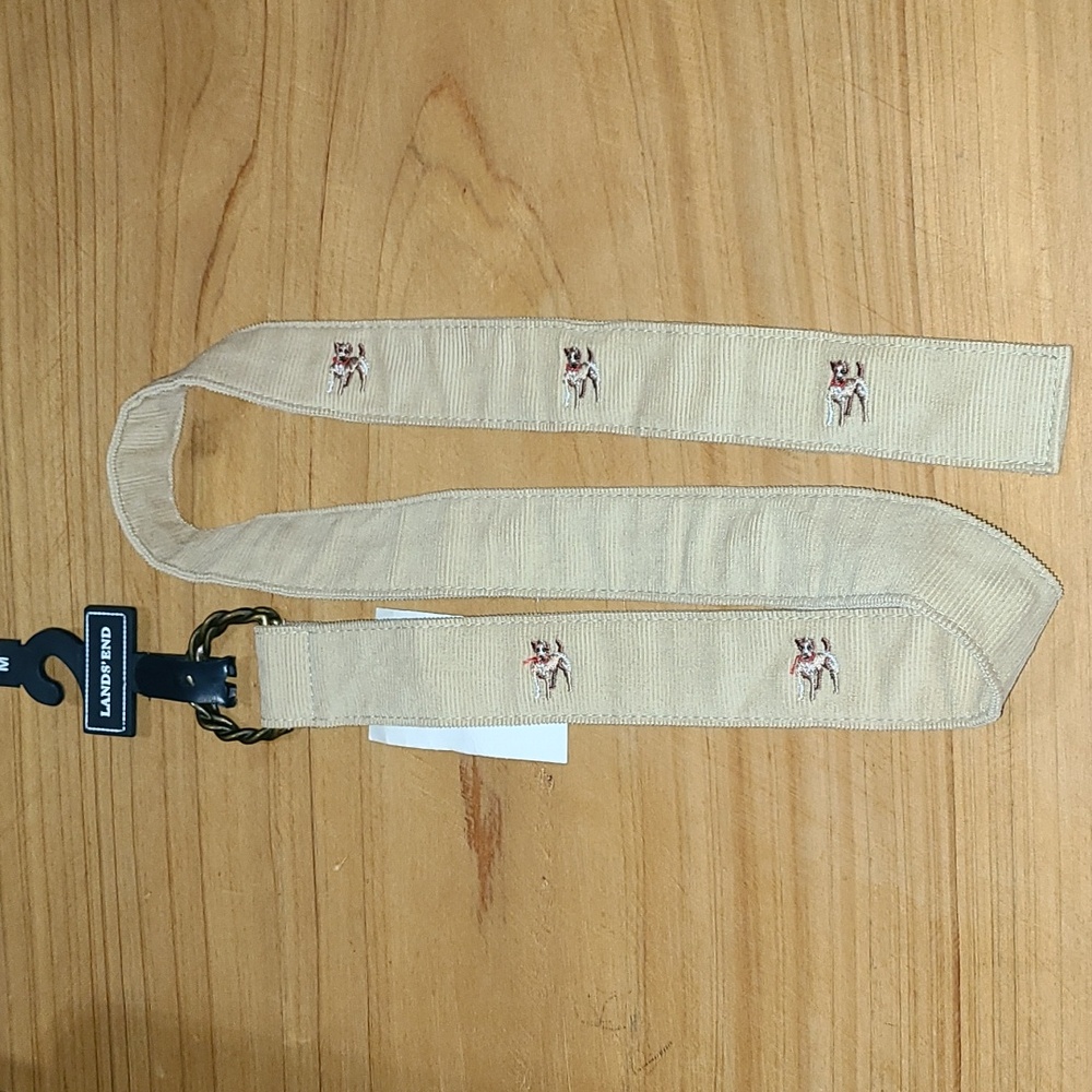 Lands' End Dogs Corduroy Fabric Slip Loop Belt Tan Boxers Jack Russells Girl's M - Picture 3 of 9